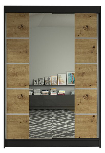 LINO V gardróbszekrény, 120 cm széles – fekete / artisan tölgy