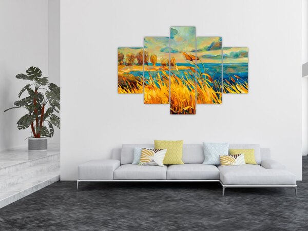 Kép - naplemente a tó felett, akril festmény (150x105 cm)