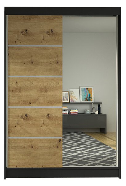 LINO III gardróbszekrény, 120 cm széles – fekete / artisan tölgy