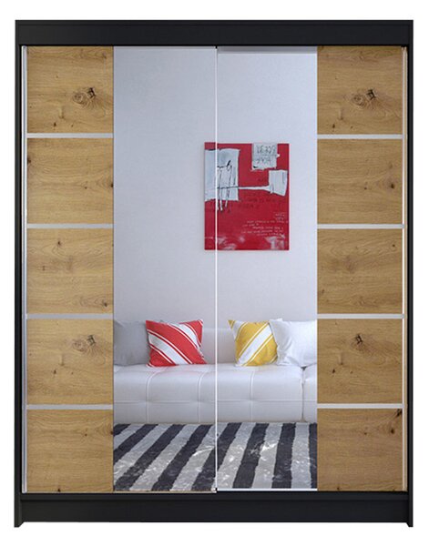 CAMINO V gardróbszekrény, 150 cm széles – fekete / artisan tölgy
