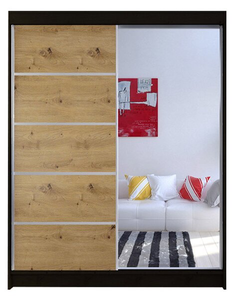CAMINO III gardróbszekrény, 150 cm széles – fekete / artisan tölgy