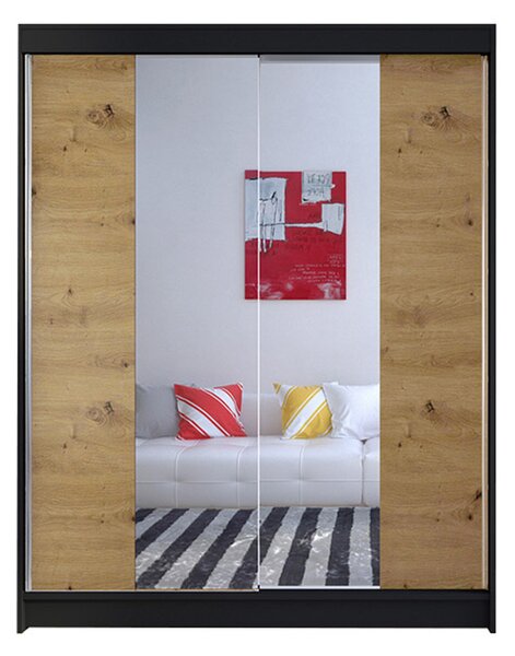CAMINO II gardróbszekrény, 150 cm széles – fekete / artisan tölgy