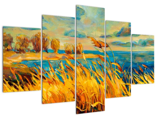 Kép - naplemente a tó felett, akril festmény (150x105 cm)