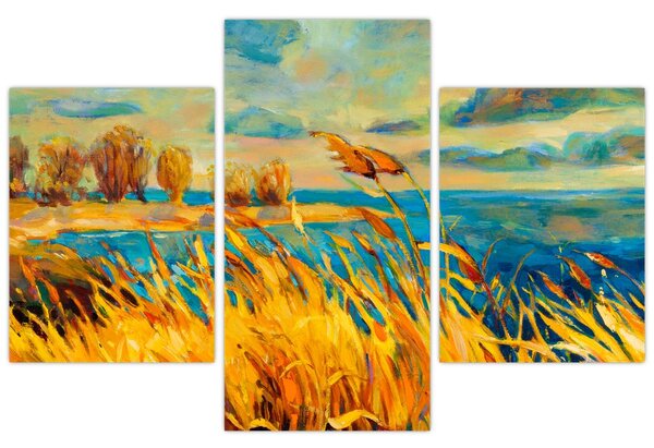 Kép - naplemente a tó felett, akril festmény (90x60 cm)