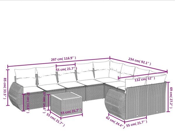 VidaXL 10 részes bézs polyrattan kerti ülőgarnitúra párnával