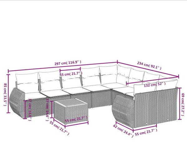 VidaXL 10 részes bézs polyrattan kerti ülőgarnitúra párnával