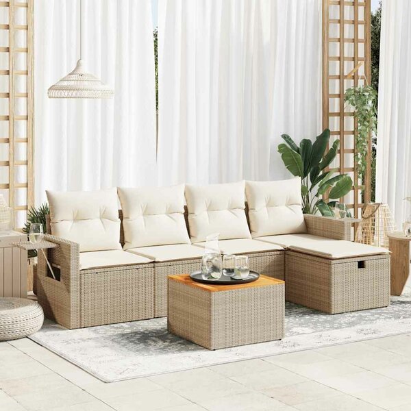 VidaXL 6 részes bézs polyrattan kerti ülőgarnitúra párnával