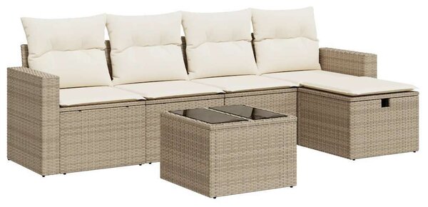 VidaXL 6 részes bézs polyrattan kerti ülőgarnitúra párnával