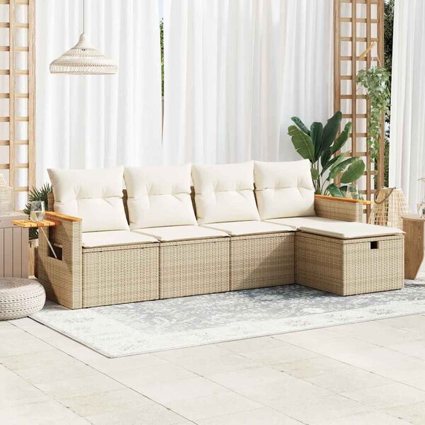 VidaXL 5 részes bézs polyrattan kerti ülőgarnitúra párnákkal