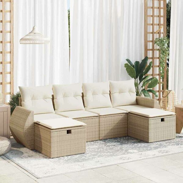 VidaXL 6 részes bézs polyrattan kerti ülőgarnitúra párnával