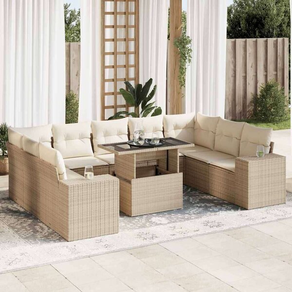 VidaXL 10 részes bézs polyrattan kerti ülőgarnitúra párnával