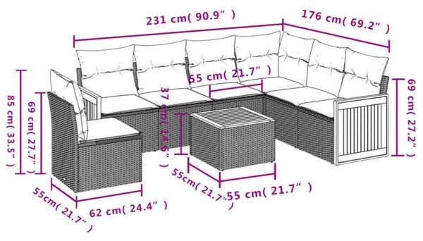 VidaXL 7 részes bézs polyrattan kerti ülőgarnitúra párnákkal