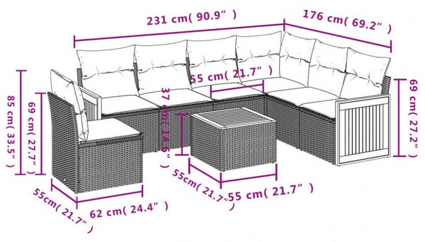 VidaXL 7 részes bézs polyrattan kerti ülőgarnitúra párnákkal