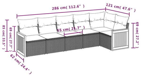 VidaXL Polyrattan Kerti Ülőgarnitúra - 6 részes - Bézs
