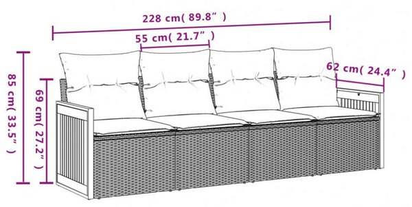 VidaXL Polyrattan Kerti Ülőgarnitúra - 4 részes - Bézs