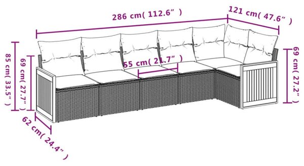 VidaXL Polyrattan Kerti Ülőgarnitúra - 6 részes - Bézs
