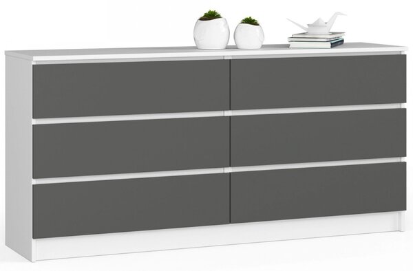 Komód K160 6SZ – fehér/grafit