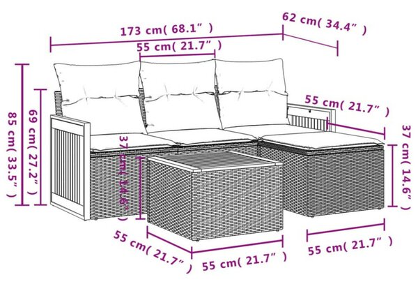 VidaXL 5 részes bézs polyrattan kerti ülőgarnitúra párnákkal