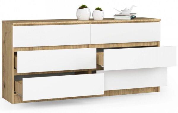 Komód K160 6SZ – artisan tölgy/fehér