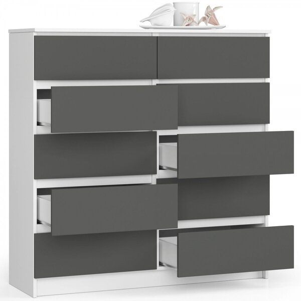 Komód K120 10SZ – fehér/grafit