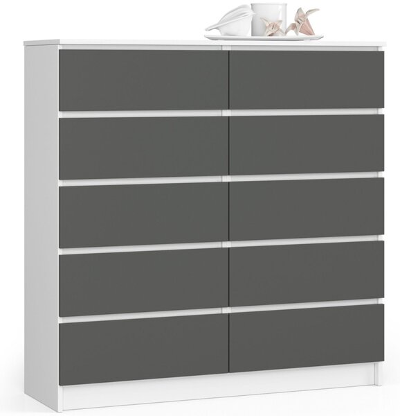 Komód K120 10SZ – fehér/grafit
