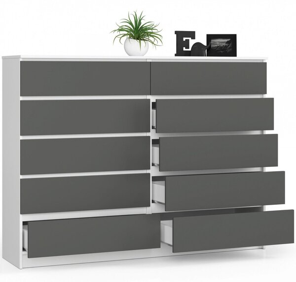 Komód K160 10SZ – fehér/grafit