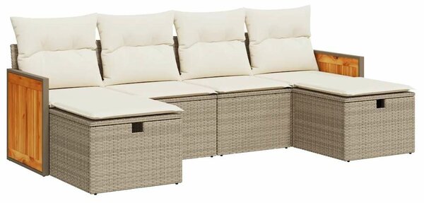 VidaXL 6 részes bézs polyrattan kerti ülőgarnitúra párnával