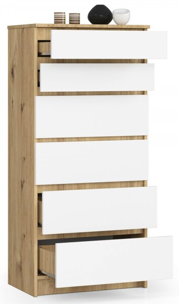Komód K60 6SZ – artisan tölgy/fehér