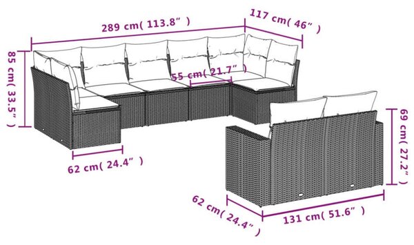 VidaXL 9-részes bézs polyrattan kerti ülőgarnitúra párnákkal