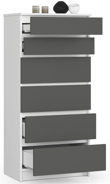 Komód K60 6SZ – fehér/grafit