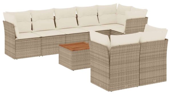 VidaXL 9-részes bézs polyrattan kerti ülőgarnitúra párnákkal