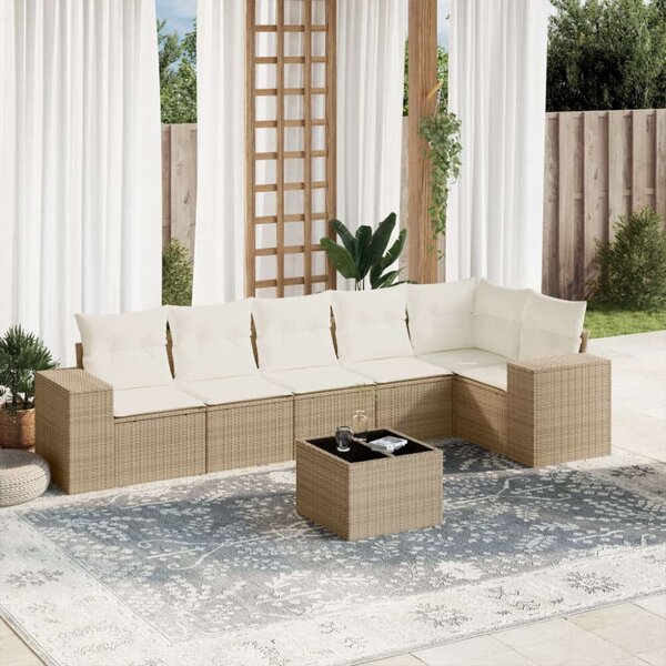 VidaXL Polyrattan Kerti Ülőgarnitúra - 7 részes - Bézs