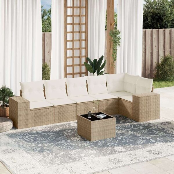 VidaXL Polyrattan Kerti Ülőgarnitúra - 7 részes - Bézs