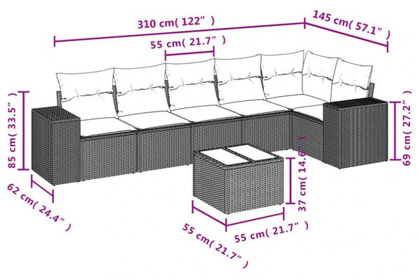 VidaXL Polyrattan Kerti Ülőgarnitúra - 7 részes - Bézs