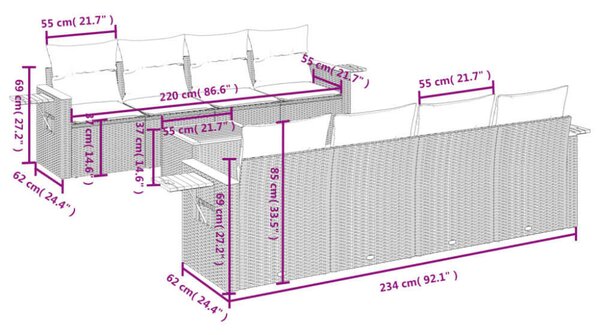 VidaXL 9-részes bézs polyrattan kerti ülőgarnitúra párnákkal