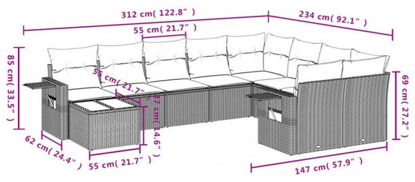VidaXL Polyrattan Kerti Ülőgarnitúra - 10 részes - Bézs