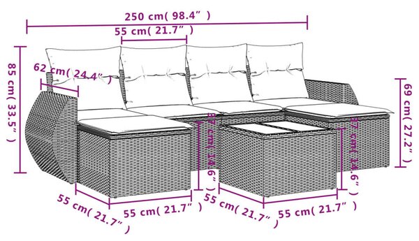 VidaXL Polyrattan Kerti Ülőgarnitúra - 7 részes - Bézs