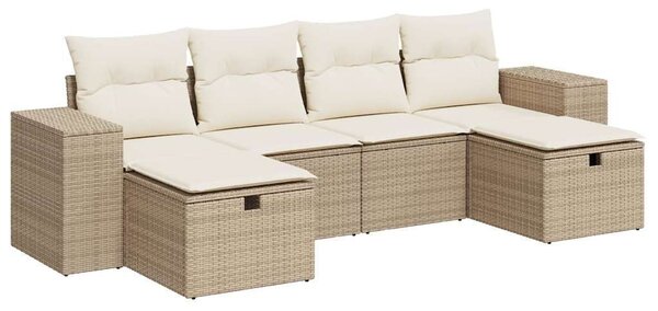 VidaXL 6 részes bézs polyrattan kerti ülőgarnitúra párnával