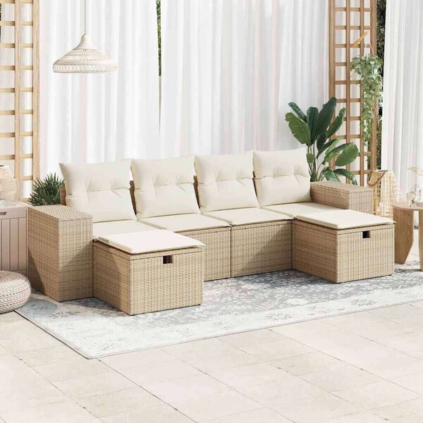 VidaXL 6 részes bézs polyrattan kerti ülőgarnitúra párnával