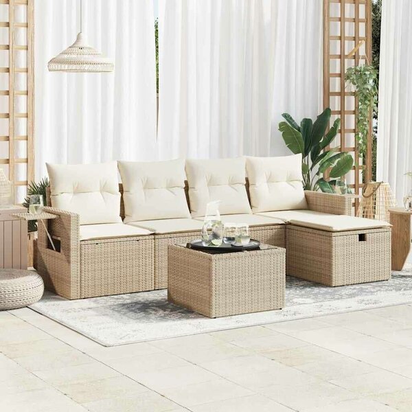 VidaXL 6 részes bézs polyrattan kerti ülőgarnitúra párnával