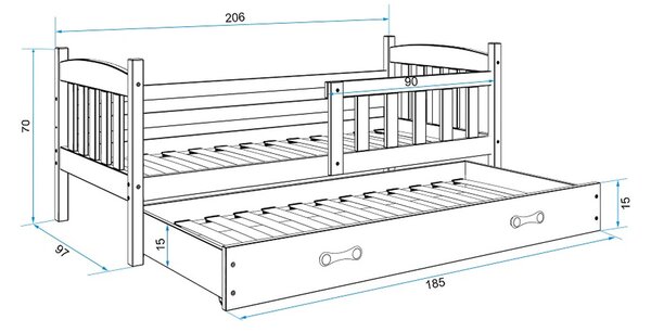 KUBUS gyermekágy kihúzható ággyal, 90×200 cm – fehér Fehér