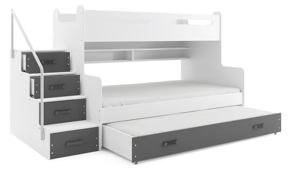 MAX III emeletes gyermekágy kihúzható ággyal, 80×200 cm – fehér Fehér