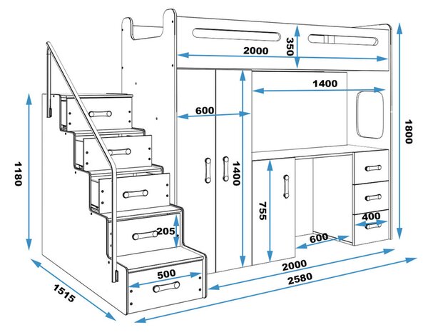 MAX IV emeletes gyermekágy, 80×200 cm – fehér Kék