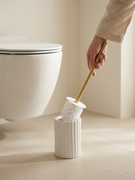 Sinsay - Bordázott kerámia WC-kefe arany fogantyúval - fehér