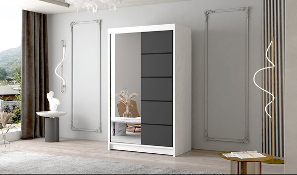FADO III nagy ruhásszekrény 120 cm Fehér/Fekete