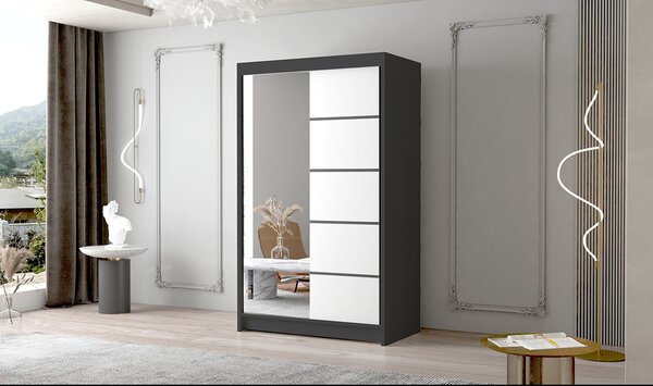 FADO III nagy ruhásszekrény 120 cm Fehér/Fekete
