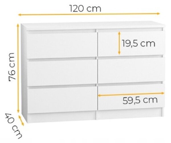 Komód 120/6 cm - fehér