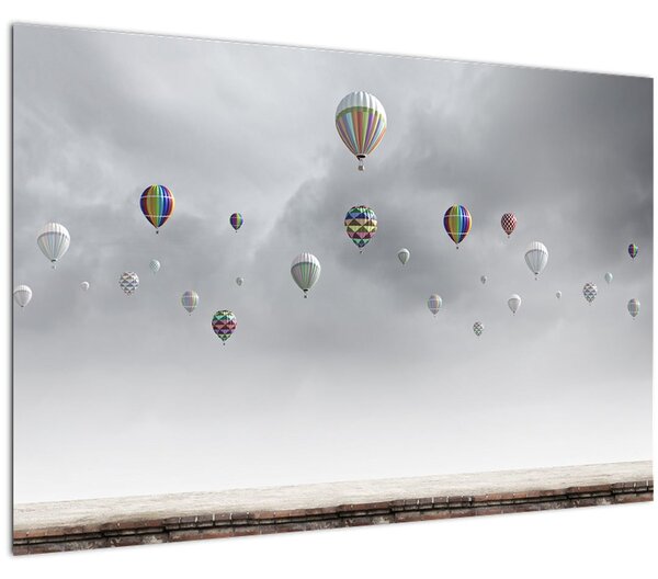 Kép - léggömbök egy téglafal felett (90x60 cm)