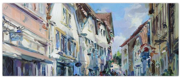 Kép - régi város sikátora, akril festmény (120x50 cm)