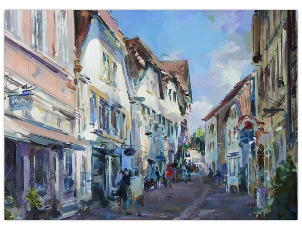 Kép - régi város sikátora, akril festmény (70x50 cm)